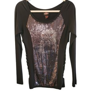 Biker's Club ladies collection sequined bike week cut out long sleeved top